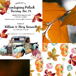 Invitación Rustic Vintage Blue Truck Friendg Potluck