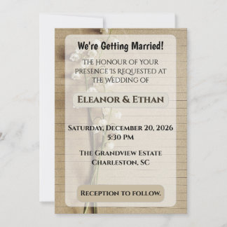 Invitación Rustic Vintage Lined Paper Lily of the Valley Wedd