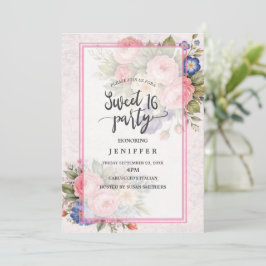 Invitación Rustic Vintage Personalized Floral Rose Design    