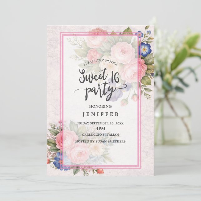 Invitación Rustic Vintage Personalized Floral Rose Design     (Anverso de pie)