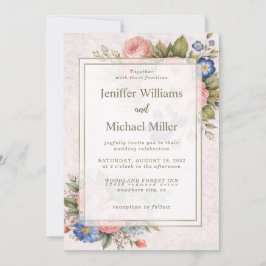 Invitación Rustic Vintage Personalized Floral Rose Design    