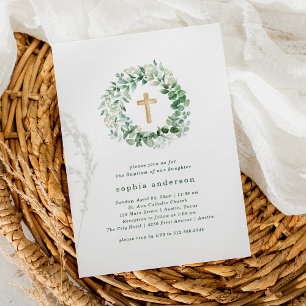 Invitación Rustic Watercolor Eucalyptus Baptism Invitation