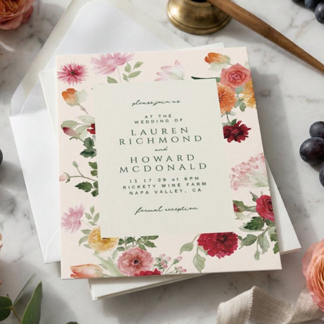 Invitación Rustic Watercolor Floral Sage Green Garden Wedding (Subido por el creador)