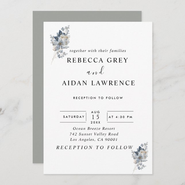 Invitación rustic watercolor illustration floral arrangement (Anverso / Reverso)