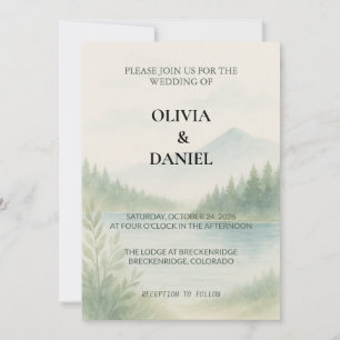 Invitación Rustic Watercolor Mountain Forest Pine Wedding 