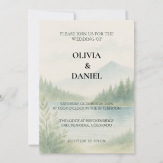 Invitación Rustic Watercolor Mountain Forest Pine Wedding 