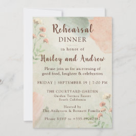 Invitación Rustic Watercolor Peach & Green Rehearsal Dinner 