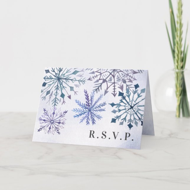 Invitación Rustic Watercolor Snowflakes Wind Wedding RSVP (Anverso)