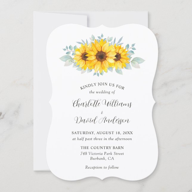 Invitación Rustic Watercolor Sunflower Greenery Wedding (Anverso)
