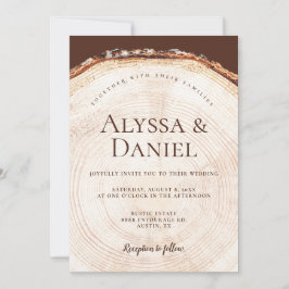 Invitación Rustic wedding wood slice Country Barn Woodland