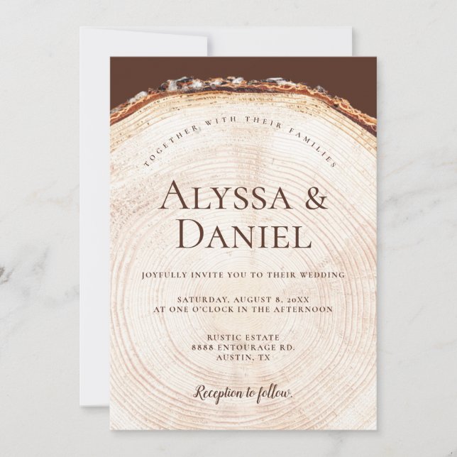 Invitación Rustic wedding wood slice Country Barn Woodland  (Anverso)
