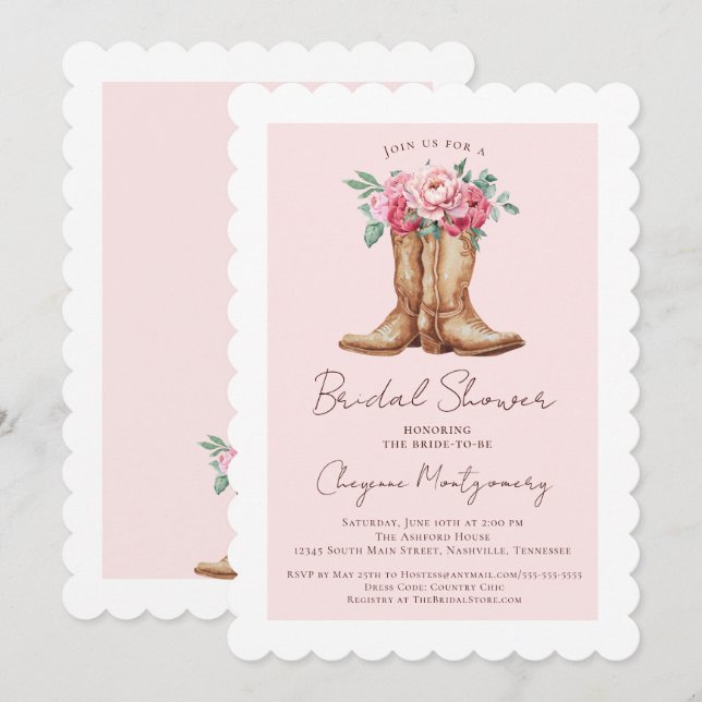 Invitación Rustic Western Bridal Shower Blush Pink Floral (Anverso / Reverso)