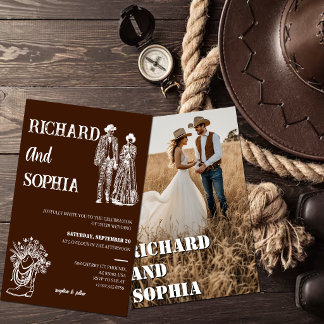 Invitación Rustic Western Brown Cowboy Boots Wedding 