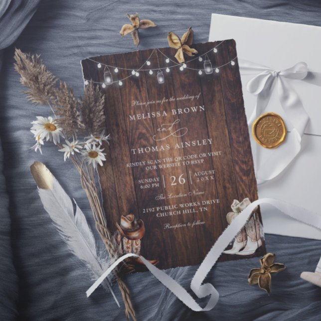 Invitación Rustic Western Country Barn QR Code Wedding (Subido por el creador)