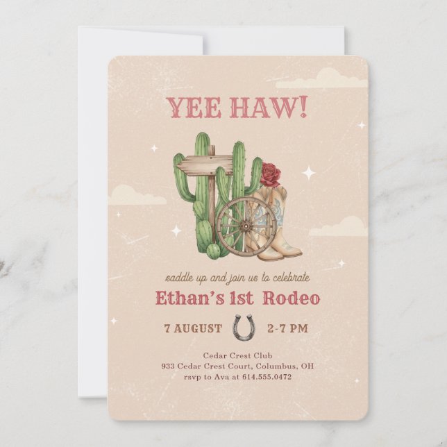 Invitación Rustic Western Cowboy First Rodeo 1st Birthday (Anverso)