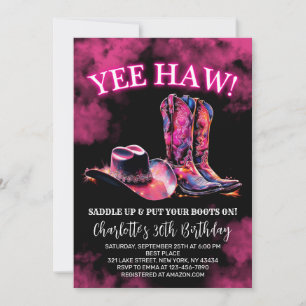 Invitación Rustic Western Cowgirl Birday Party Pink Neon