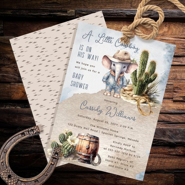 Invitación Rustic Western Elephant Cowboy Boy Baby Shower (Rustic Western Elephant Cowboy Boy Baby Shower Invitation)