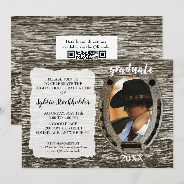Invitación Rustic Western Grad Party Invitation with photo (Anverso / Reverso)