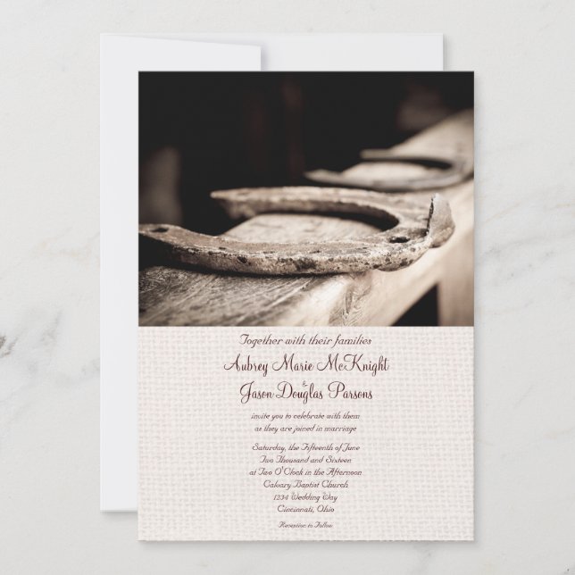 Invitación Rustic Western Hoof Horse Shoe Wedding (Anverso)