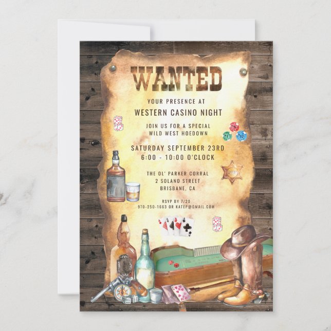 Invitación Rustic Western Rodeo Cowboy Casino (Anverso)