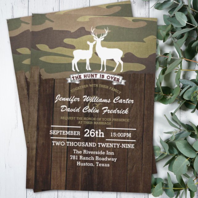 Invitación Rustic Western The Hunt Is Over Camouflage Wedding (Rustic Western The Hunt Is Over Camouflage Deer Wedding Invitation)