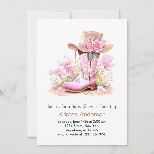 Invitación Rustic Wild West Cowgirl Baby Shower (Anverso)