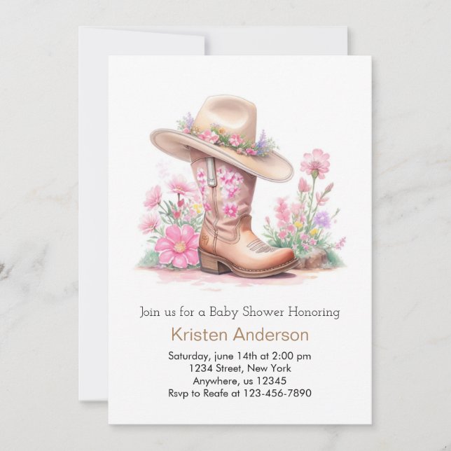 Invitación Rustic Wild West Cowgirl Baby Shower (Anverso)