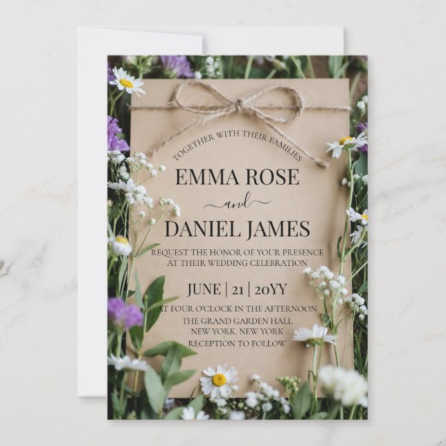 Invitación Rustic Wildflower Botanical Kraft Paper Wedding (Anverso)