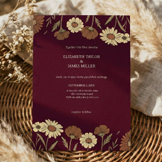 Invitación Rustic Wildflower Burgundy Floral Wedding