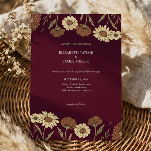 Invitación Rustic Wildflower Burgundy Floral Wedding (Subido por el creador)