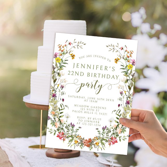 Invitación Rustic Wildflower Floral Wreath Adult Birthday (Subido por el creador)