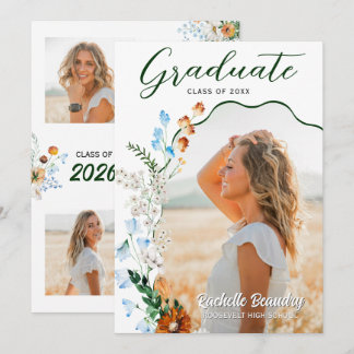 Invitación Rustic Wildflower Graduation Wavy Arch Photo Party