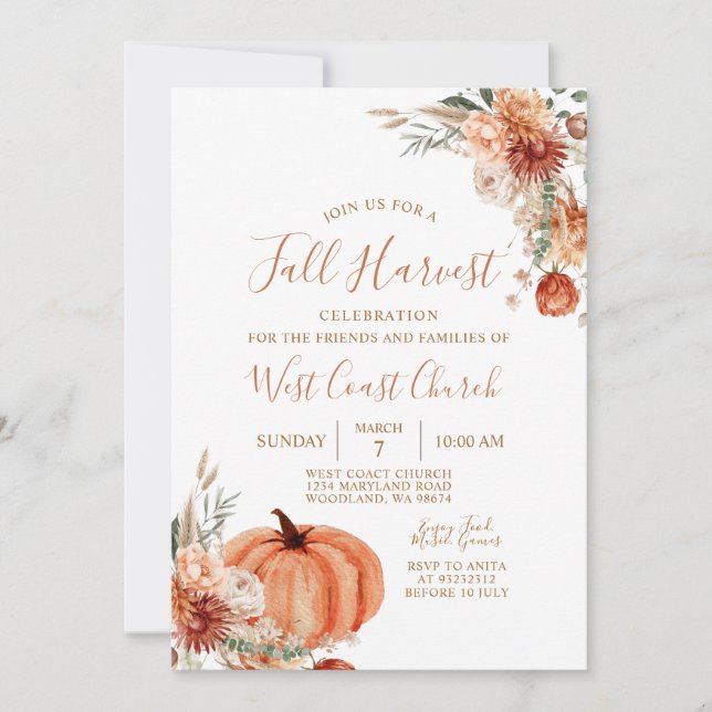 Invitación Rustic Wildflower Pumpkin Fall Harvest Celebration (Anverso)