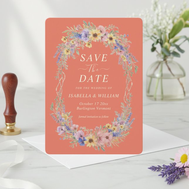 Invitación Rustic Wildflower Save The Date Terracotta Bloom (Subido por el creador)