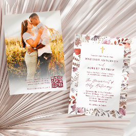 Invitación Rustic Wildflowers Photo QR Code Catholic Wedding