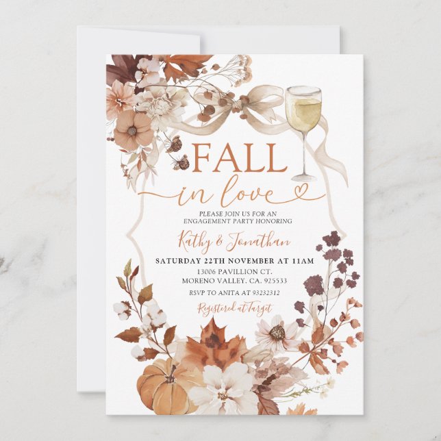 Invitación Rustic Wine and Bow Fall in Love Pumpkin (Anverso)