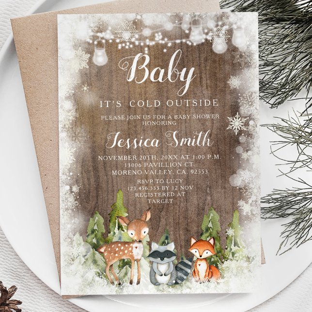 Invitación Rustic Winter Animals Woodland Boy Baby Shower (Subido por el creador)