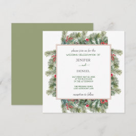 Invitación Rustic Winter Berry Pine Greenery Wedding