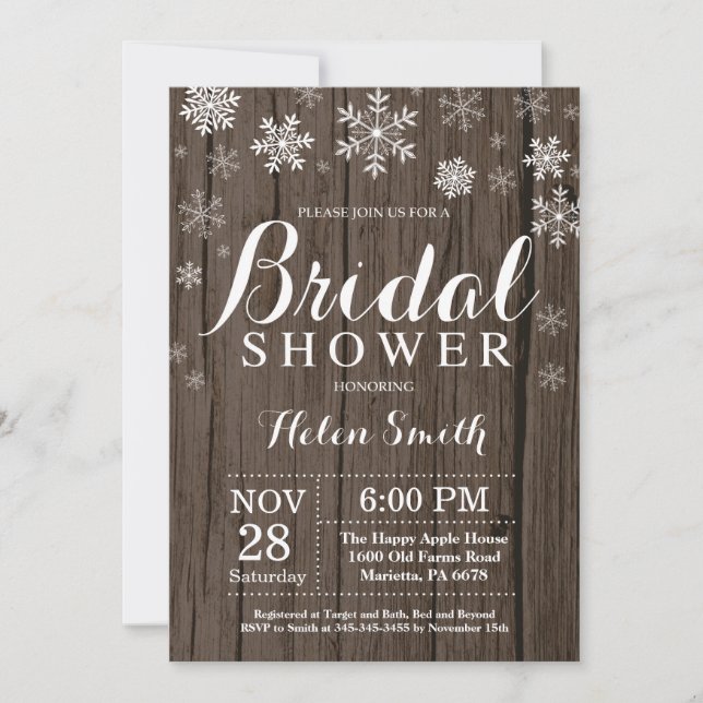 Invitación Rustic Winter Bridal Shower Snowflake (Anverso)