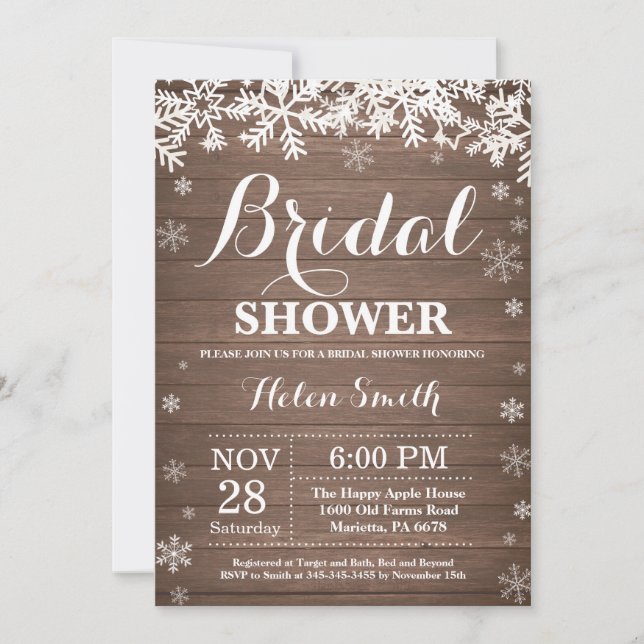 Invitación Rustic Winter Bridal Shower Snowflake (Anverso)