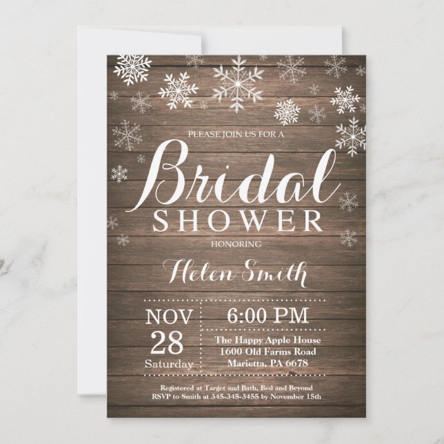 Invitación Rustic Winter Bridal Shower Snowflake (Anverso)