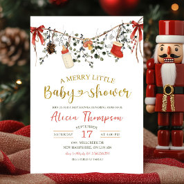 Invitación Rustic Winter Floral Merry Little Baby Shower