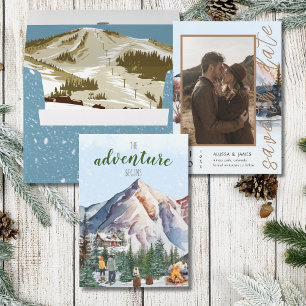Invitación Rustic Winter Lodge in the Mountains salva la fech