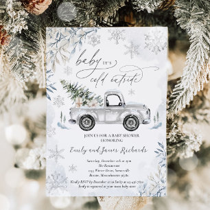 Invitación Rustic Winter Truck Snowflake Baby Shower