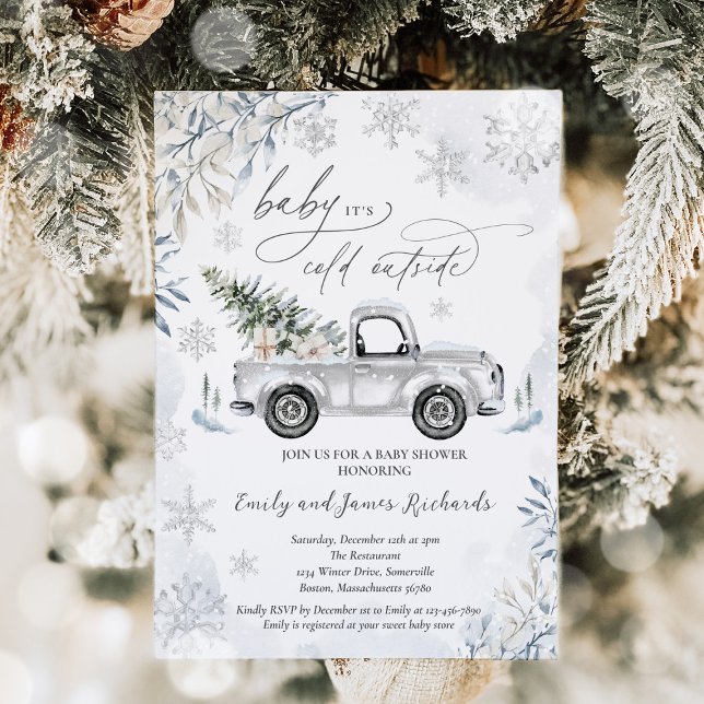 Invitación Rustic Winter Truck Snowflake Baby Shower (Subido por el creador)