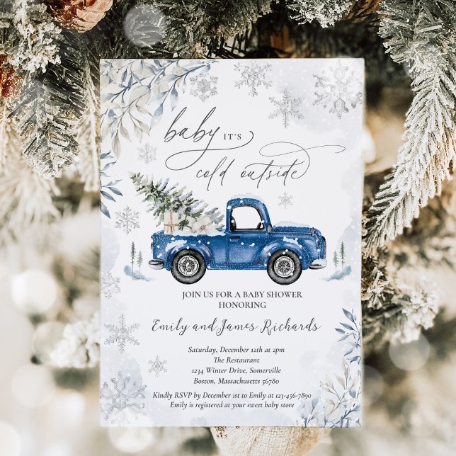Invitación Rustic Winter Truck Snowflake Baby Shower (Subido por el creador)