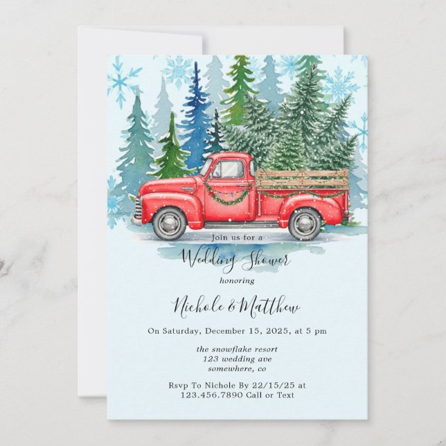Invitación Rustic Winter Wedter Truck Bridesmaids Favor (Anverso)
