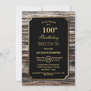 Invitación Rustic Wood 100.ª Fiesta de Brunch de cumpleaños