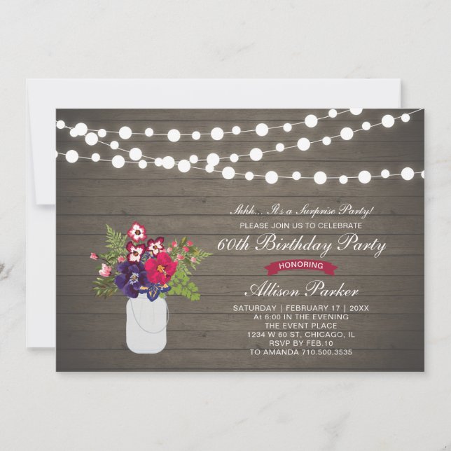 Invitación Rustic Wood 60.ª fiesta de cumpleaños sorpresa (Anverso)