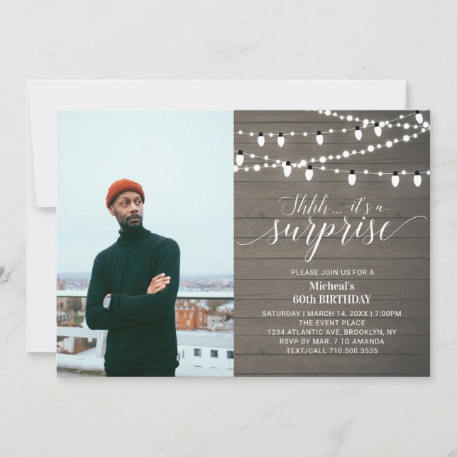 Invitación Rustic Wood 60.ª foto Fiesta de cumpleaños para ad (Anverso)